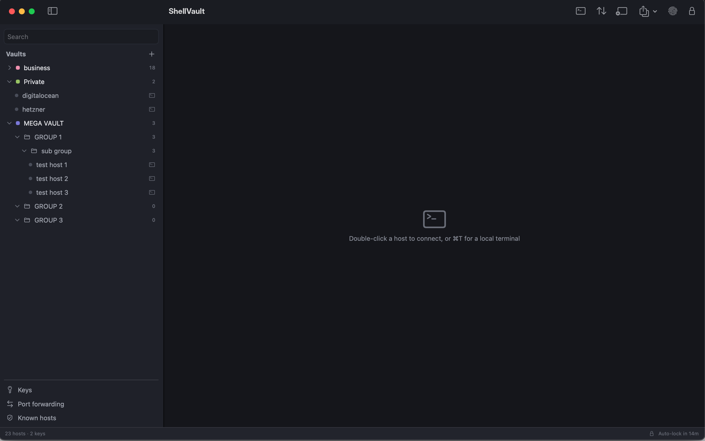 Sidebar with hosts in nested groups